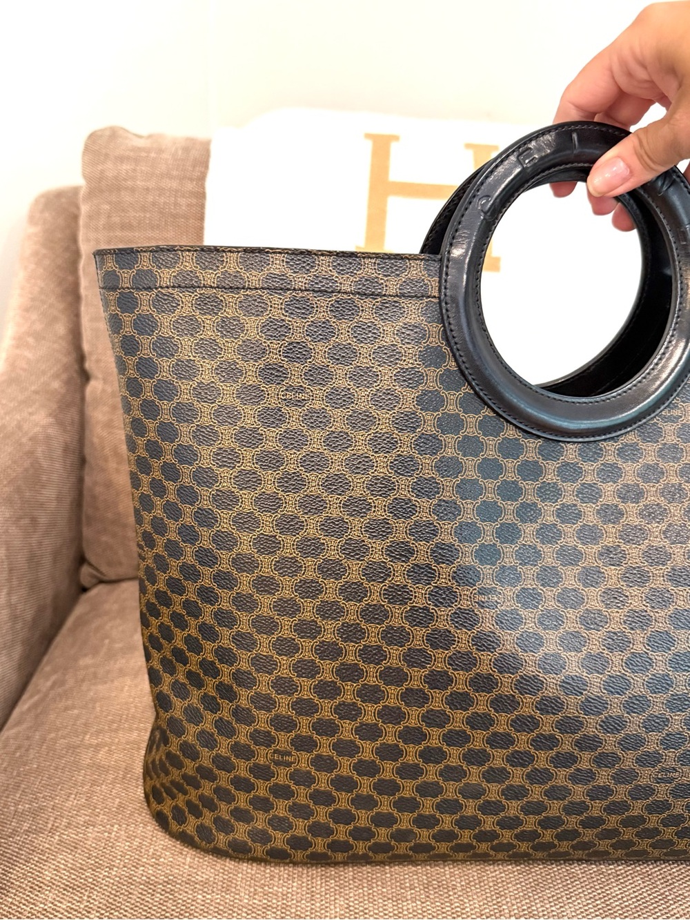 Authentic Celine Macadam monogram coated canvas tote bag black leather - Picture 8 of 16
